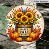 2D Flat, 1pc Round Vintage Aluminum Hanging Sign, "Sunflower Pumpkin Autumn Harvest" Vintage Plaque, "Autumn Decor" Decorative Sign, Suitable for