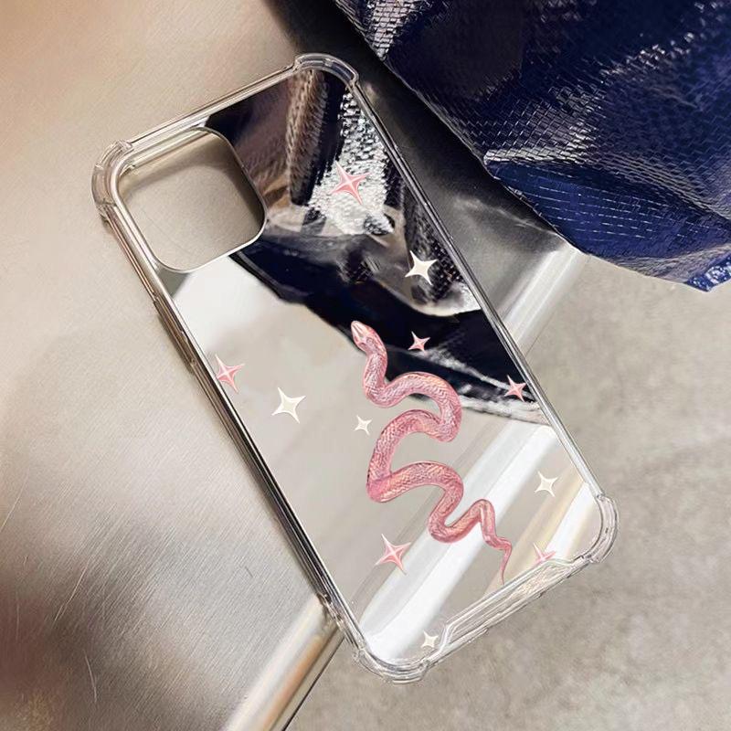 Luxury Pink Gold Snake Pattern Mirror Acrylic Phone Case For iPhone 17 16 15 14 13 12 11 Pro Max XS X XR 7 8 Plus Bumper Cover