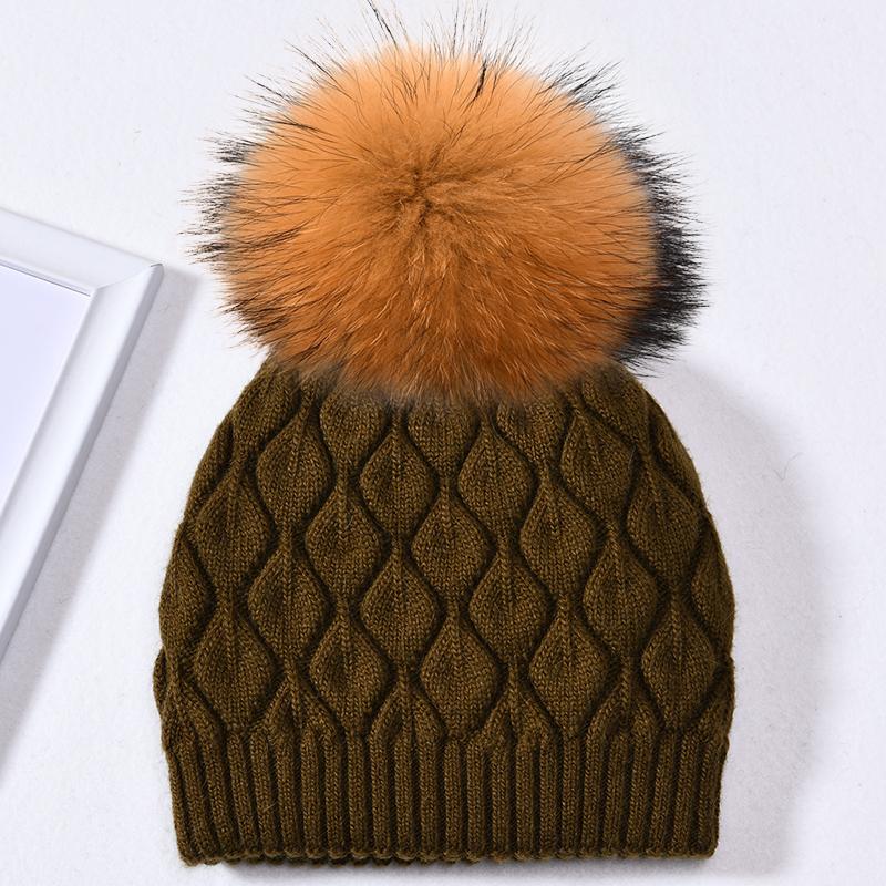 Jxwatcher Women Winter Hat Real Fur Pompom Angora Knitted Wool Beanie Fashion Casual Outdoor Thick Ladies Warm Fur Ball Hats New