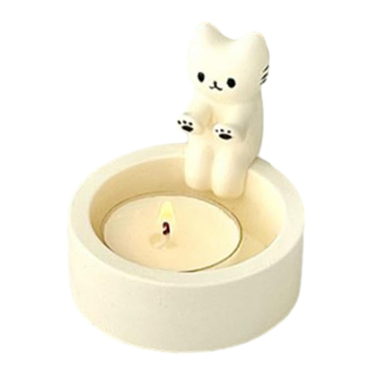 

New Little Cat Candlestick Cute Grille Resin Cat Aromatherapy Candlestick Living Room Desktop Decoration Birthday Gift