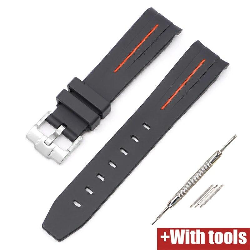 20/21/22mm Curved End Rubber Strap for Rolex Stainless Steel Buckle Men Women Sport Waterproof TPU Replacement Bracelet Band