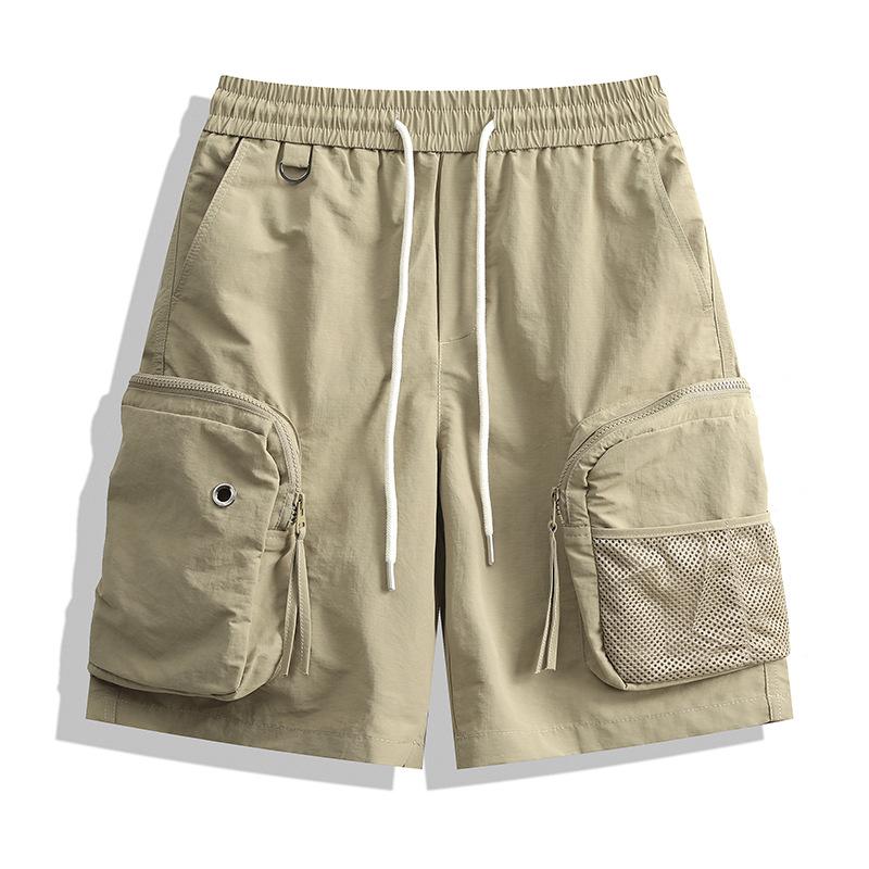 Pracovní kraťasy pro muže, Japonský styl, Vícekapsé, Rovné nohavice, Středně dlouhé kalhoty, Funkční pětidílné kalhoty pro muže, Středně dlouhé kalhoty pro muže