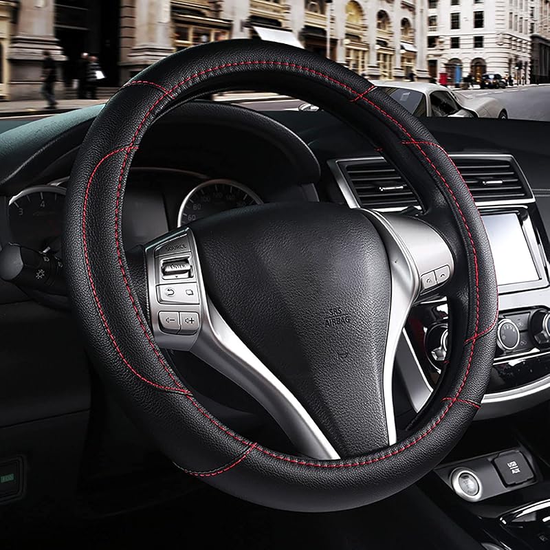 Leather Car Steering Wheel Cover, Non-Slip Car Wheel Cover Protector Breathable Microfiber Leather Universal Fit For Most Cars(Beige)