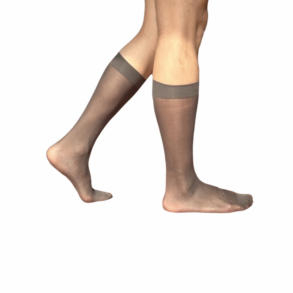 Below Knee Ultra-Thin Socks Transparent Men Business Socks Comfortable Dress High Tube Socks Daily серый