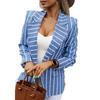 Cross-Border Fashion Fall and Winter New Stripes Print Suit Collar Work Clothing Ol One Button Long Sleeve Suit Outwear Easiest for Match Female