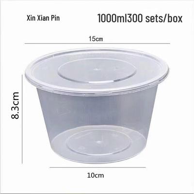 300-Pack 1000ml Round Disposable Plastic Takeout Boxes with Lids