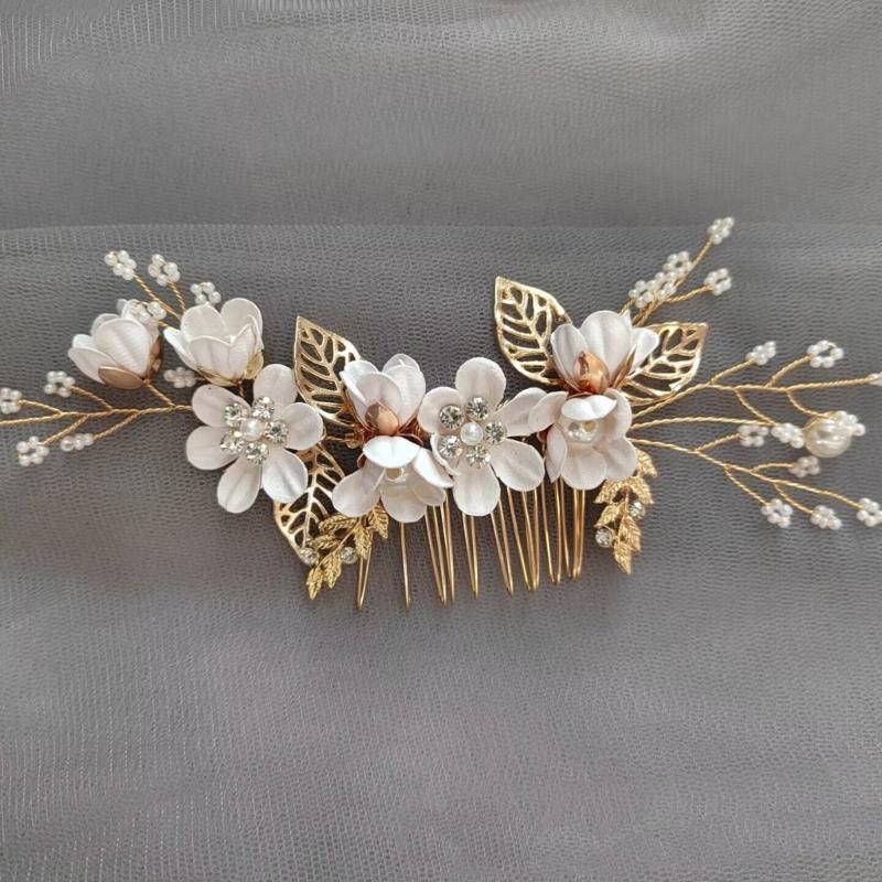 Handmade Floral Hairpiece with Crystal Wedding Hair Comb for Bride or Bridesmaid Ethnic Style Headwear Accessories