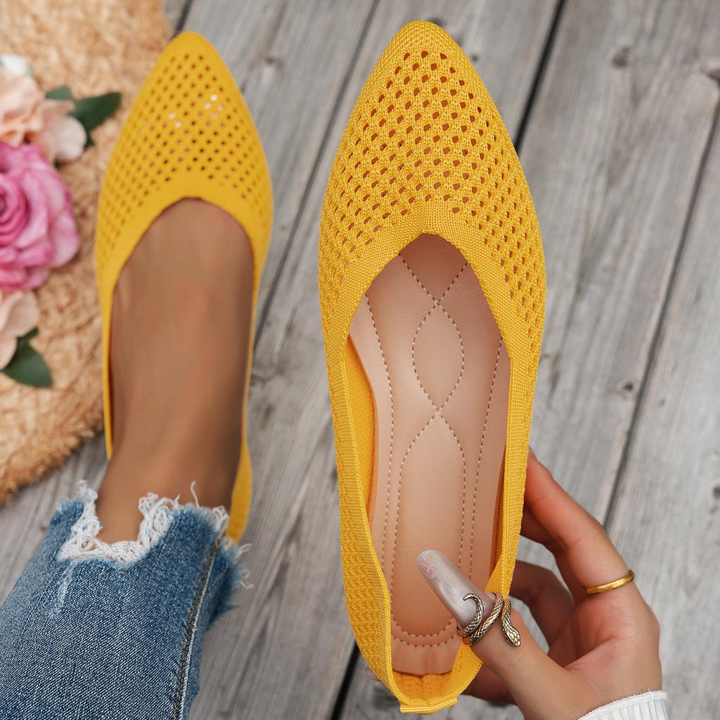 Fashion Women Flats Shoes Pointed Toe Ladies Shoes Solid Color Knitted Slip On Loafers Women Casual Breathable Ballet Women Flat Shoes