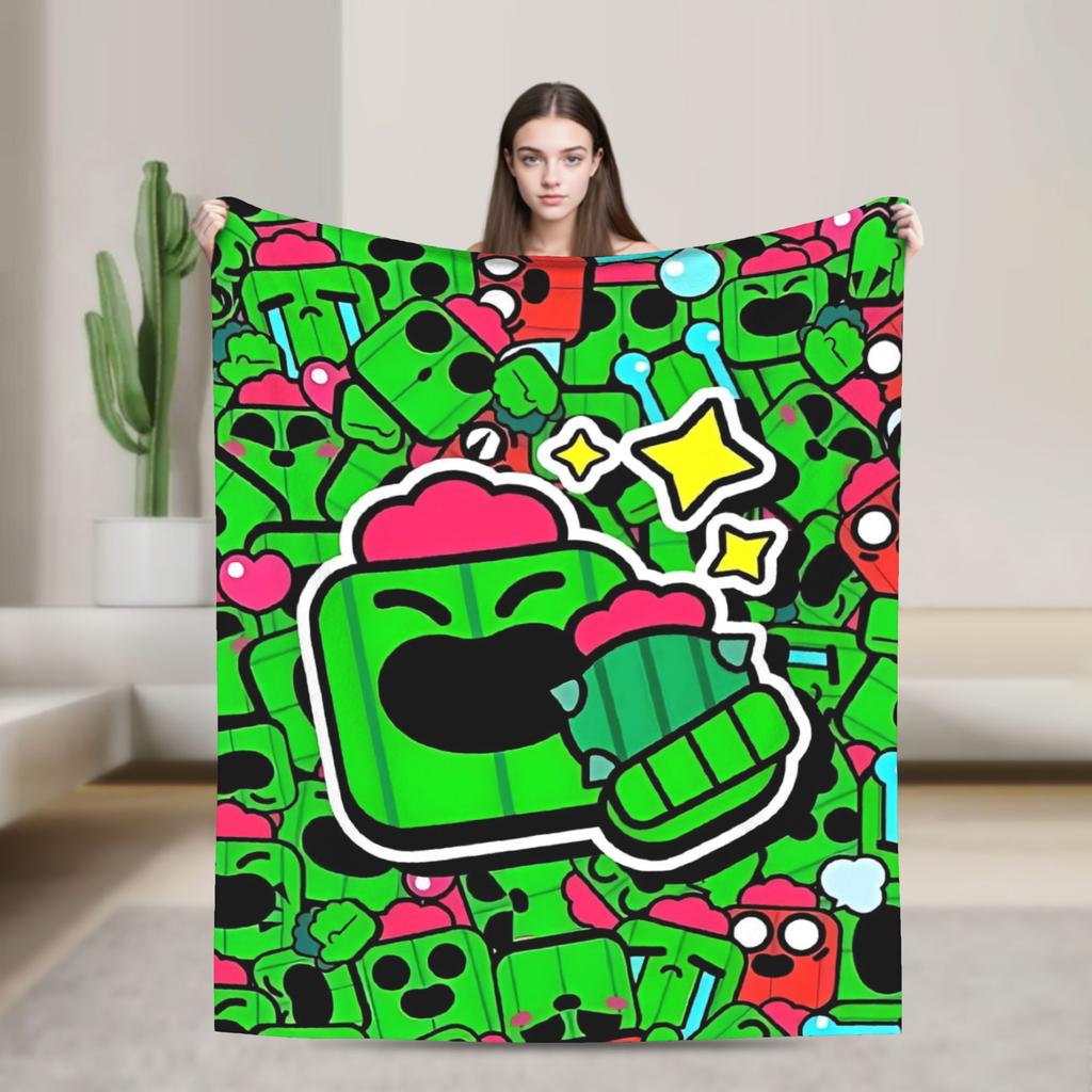 Emz Spike Squeak-Brawlld Blankets Cartoon Game Flannel Funny Warm Throw Blanket for Home Summer