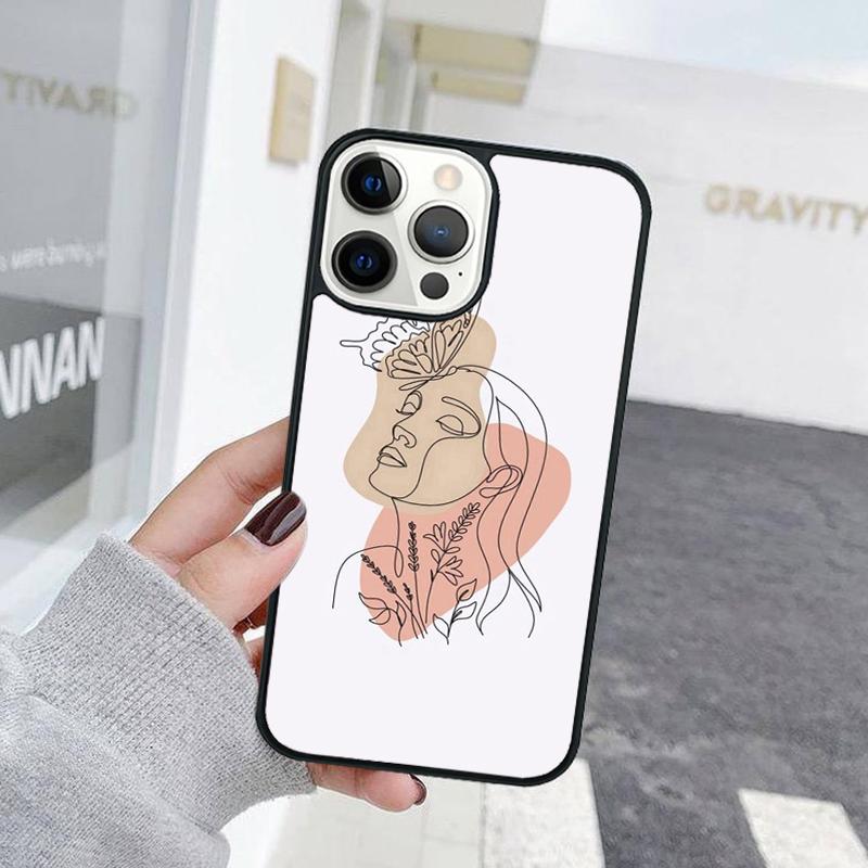 Line Art Sketch Flower Girl Phone Case For iPhone 17 Air 15 16 Cover  11 13 14 Pro Max 12 Plus Max Fundas