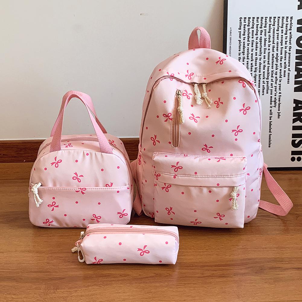 3Pcs/Set Bow Print Aesthetic Daypack with Handbag Pencil Case Student Rucksack for Girl Women Travel