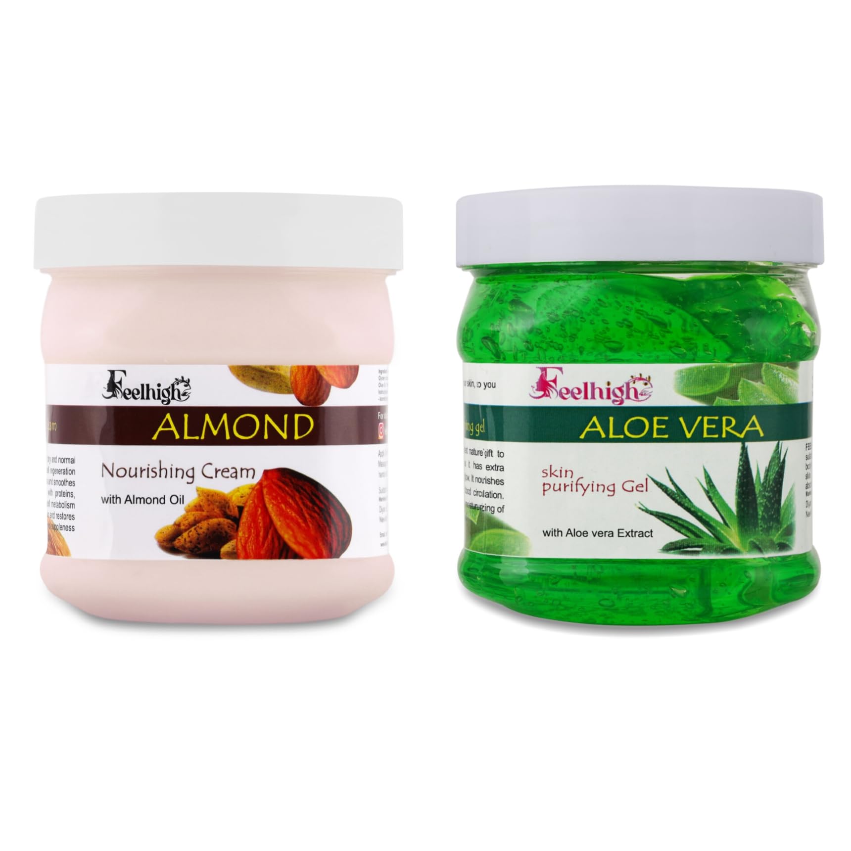 Feelhigh Combo Face & Body Almond Cream Enriched with Almond Oil helps Deep Nourishment & Hydration 500ml & Aloe Vera Skin Purifying Gel Enriched w