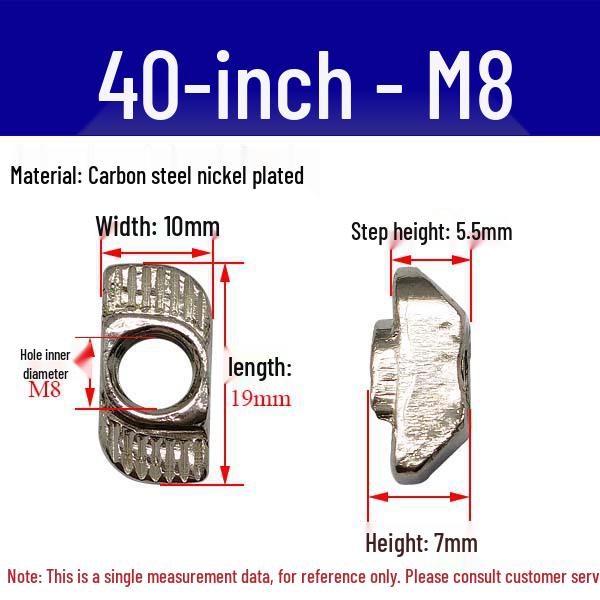 European Profile T-nut: Square T-slot Slider, Types 20/30/40/45, Sizes M3-M8