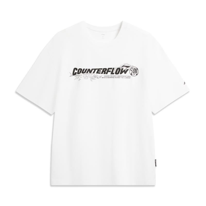 Li Ning Outdoor CF Принт Прохладная Влагоотводящая Удобная Свободная Круглый Вырез Короткий Рукав Футболка Унисекс Топы Белый ATSW047-1 S