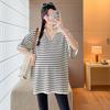 Korean Style Maternity Striped Casual Top - Plus Size, Loose, Slimming, Stylish & Age-Reducing