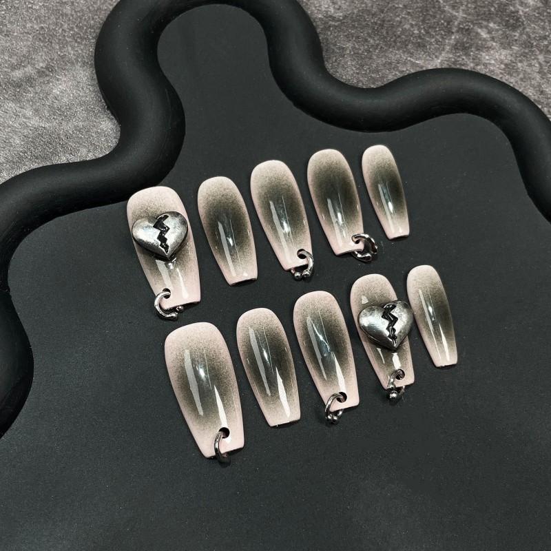 Handmade Press-On Nails With Heart Design Style Long Medium Length Nail Tips Women Extra Small