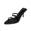 Sexy pointed high heels summer new rhinestone thin heel Roman sandals one word with square buckle open-toed women's shoes slippers