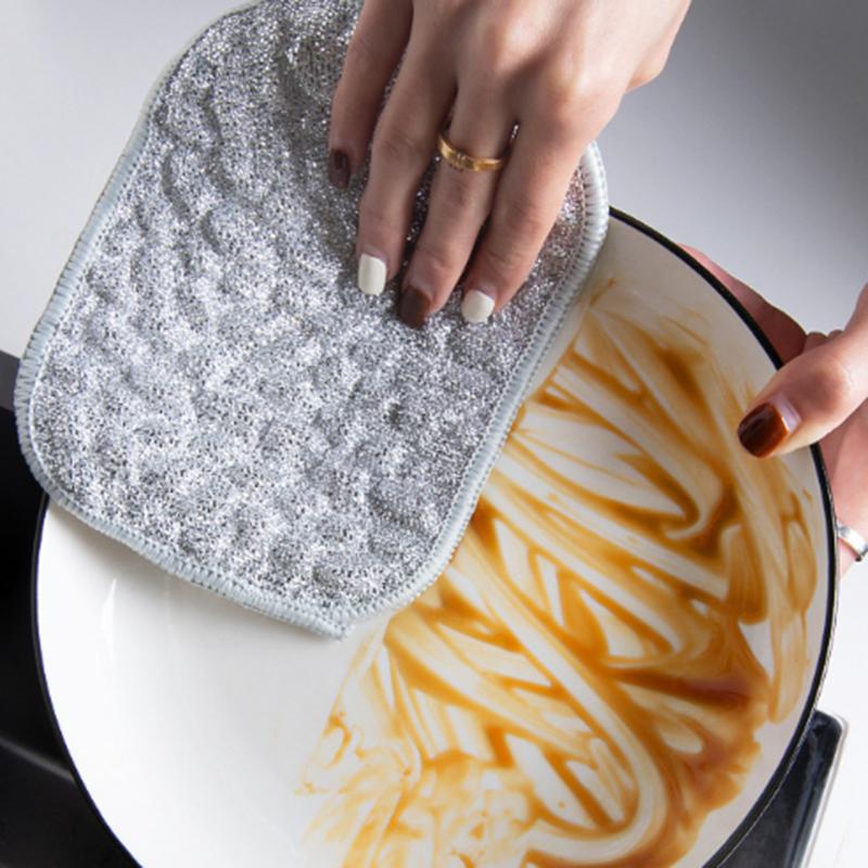 Wiping Rags Steel Wire Washing Cloth Microfiber Dishcloths Non-Stick Oil Kitchen Cleaning Cloths Double-Side Reusable Washcloth