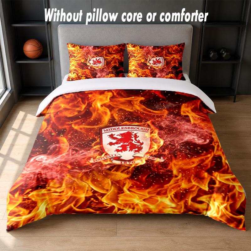 Middlesbrough Football Design Bed Bedding Set 1 Duvet Cover + 2 Pillowcases Soft Breathable Household Bed Linens