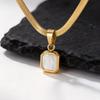 Geometric Square Natural Stone Pendant Necklace for Men, Gold Silver Color Stainless Steel Blade Chain, Trendy Jewelry Gift