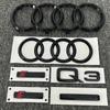 For Qaz16 Q3 2013-2022 4Ring Logo ABS Black Car Hood Front Grille Emblem Rear Trunk Badge Sticker Sline Quarrto Side Decoration