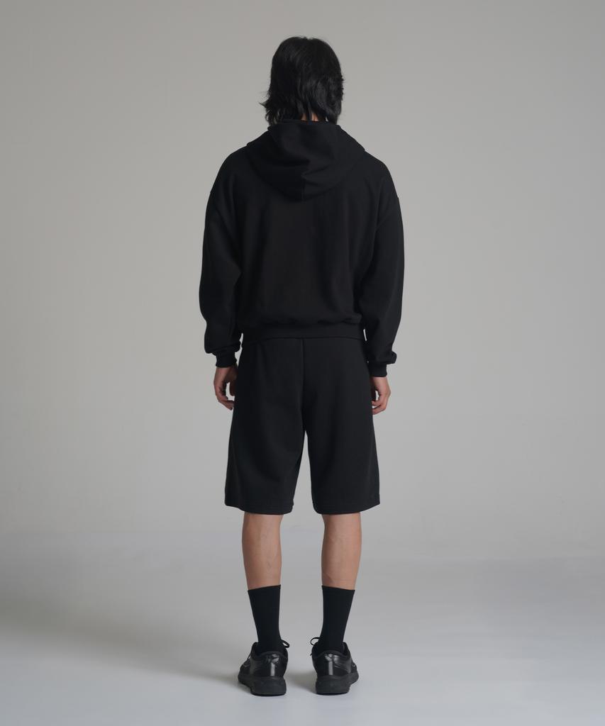Noming Loose Fit Cropped Easy 2-Way Zip-Up Hoodie - Black