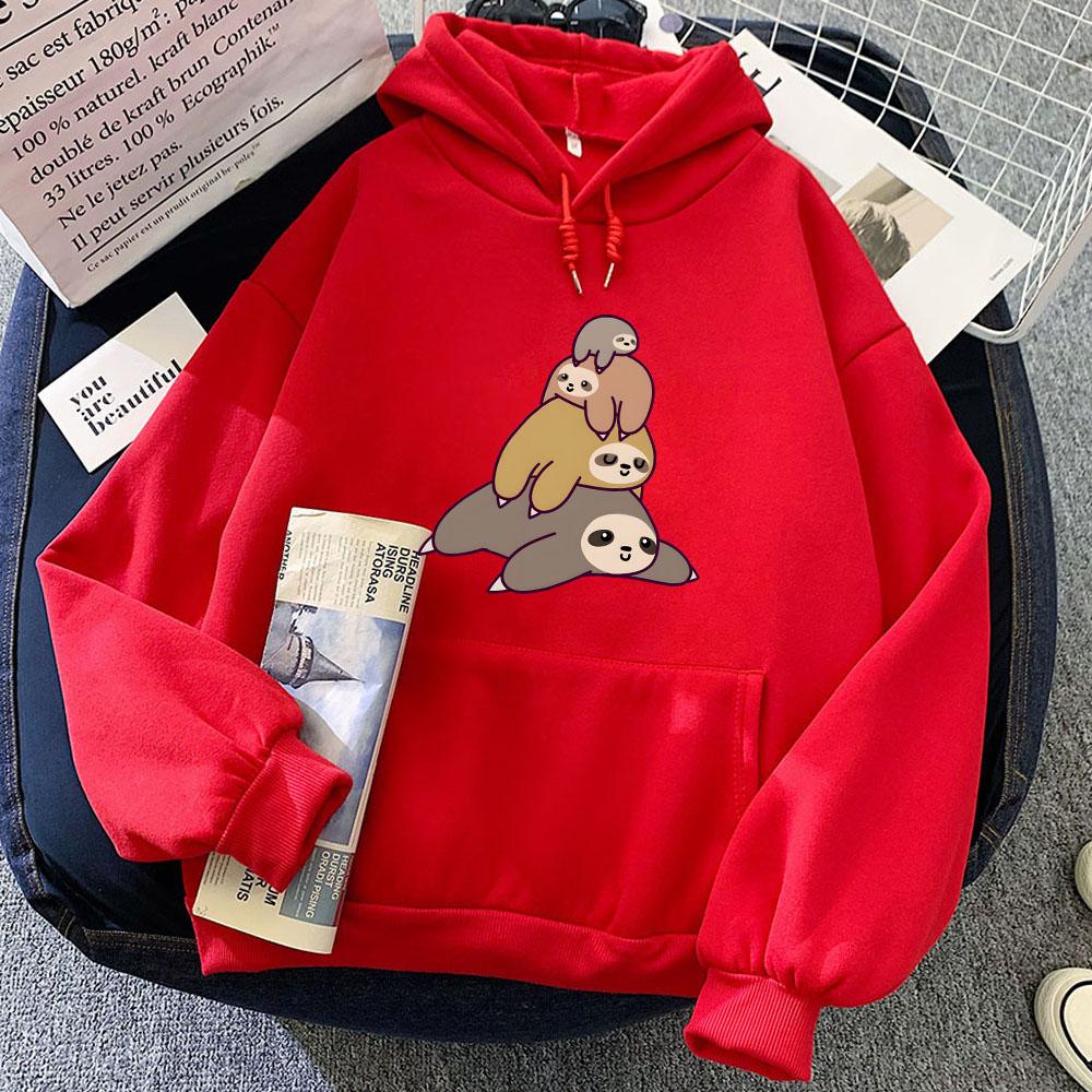 Sloth Raccoon Graphic Hoodies Women Cartoon Kawaii/Cute Manga Print Sweatshirts Autumn/Winter Fashion Sense of Design Loose Tops S