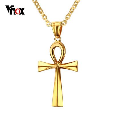 Vnox Retro náhrdelník s kotvou Egyptské kříže Náhrdelníky & přívěsky Šperky Zlatá barva Vintage Crux Ansata Modlitební šperky