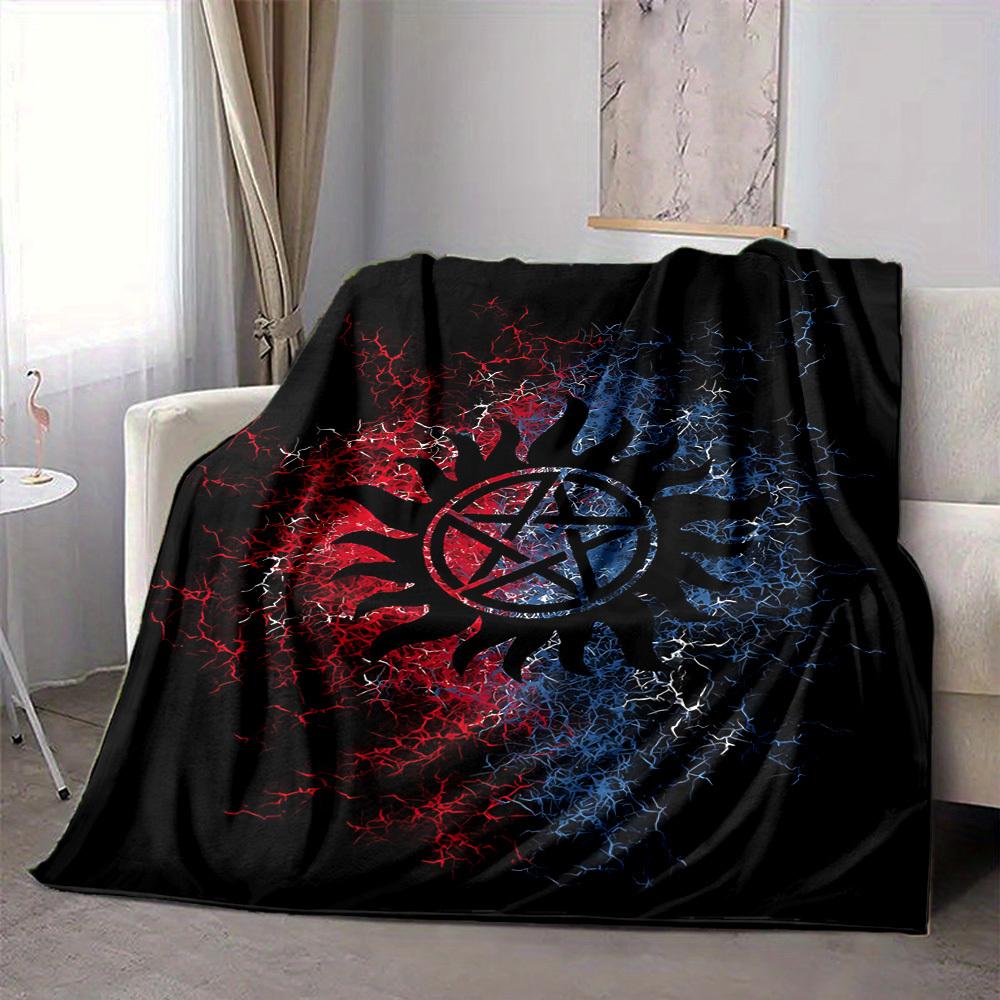 1pc Supernatural Symbols Blanket, Lightweight Flannel Throw Blanket for Sofa, Bed, Travel, Camping, Living Room, Office, Couch, Chair, and Bed