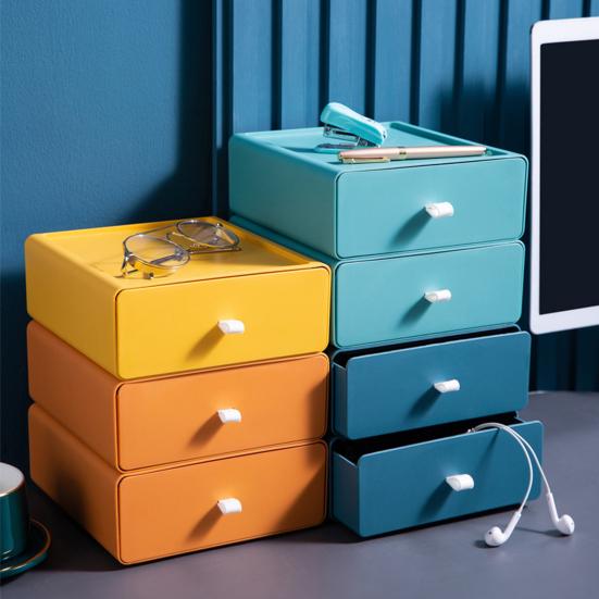 Storage Box Pull-out Design Save Space High Capacity Pure Color Superimposed Solid Storage Cosmetic Little Knob Rectangle Shape Storage