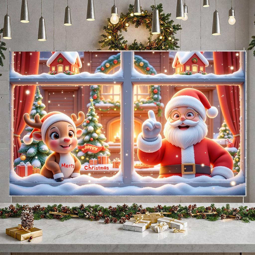 Reindeer Banner Festive Design Christmas Party Banner Merry Christmas Banner Santa Claus Theme For Christmas Party School Event