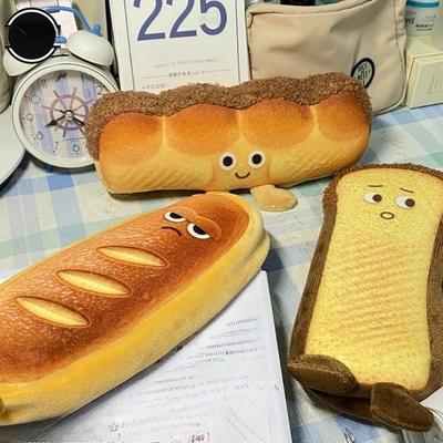 1pcs Fun Bread Cute Plush Creative Pencil Bag School Stationery Bag Multi Functional Pen Bag Wallet Handbag Learning Supplies