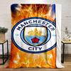 "Manchester City Logo with Fiery Background Flannel blanket for bedroom, living room, sofa, and nap sofas"