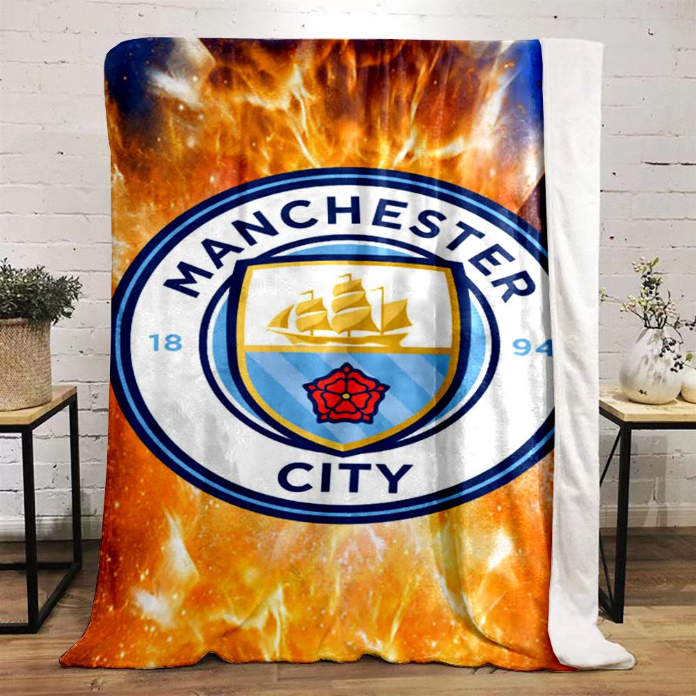 "Manchester City Logo with Fiery Background Flannel blanket for bedroom, living room, sofa, and nap sofas"