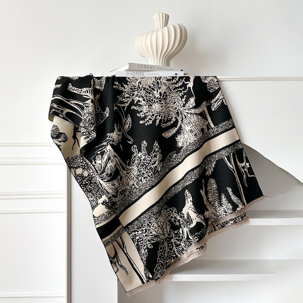 Herbst- und Winter-Imitationskaschmirschal Damen Winter High-End Kaschmir Handschal Tier Wald Schal