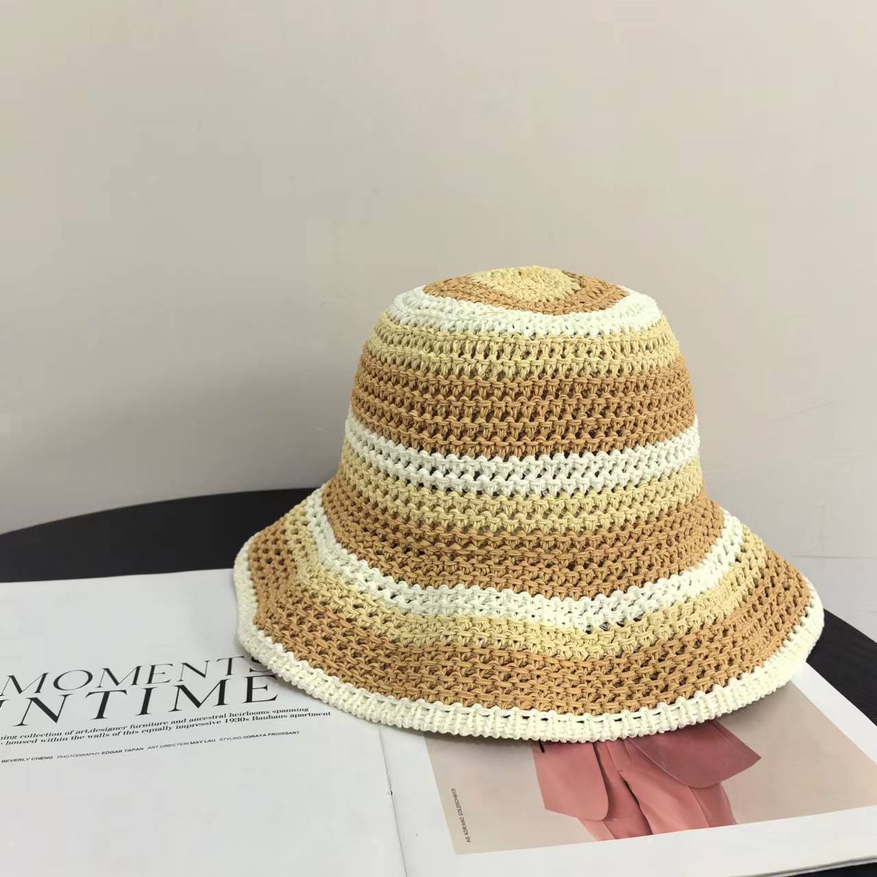 

Ажурная вязаная шапка рыбака, детская складная пляжная шляпа, летняя тонкая дышащая шляпа от солнца для путешествий на открытом воздухе M（56-58cm）