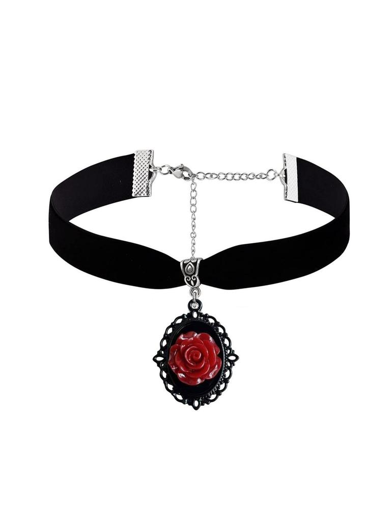 Gothic Temperament Oval Lacework Purple Rose Flower Resin Pendant Velvet Collar Necklace for Women Men Hallowmas Jewelry Gifts