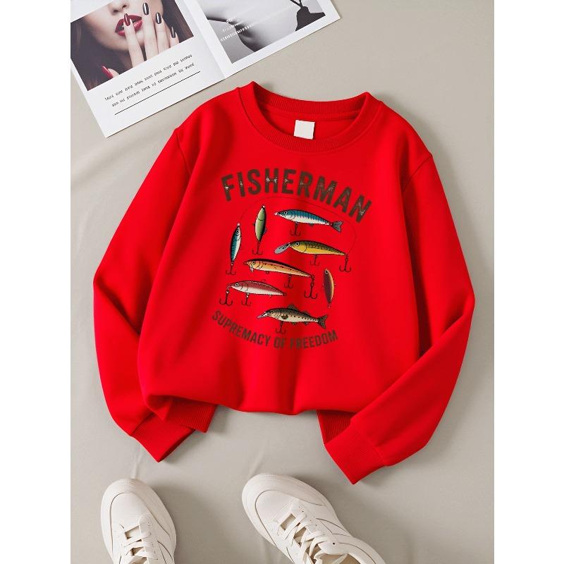 Kids Sweatshirt,Crew Neck Fashion Sweatshirt Featuring Fisherman Lures Freedom Supremacy, a Stylish Top for Autumn And Winter