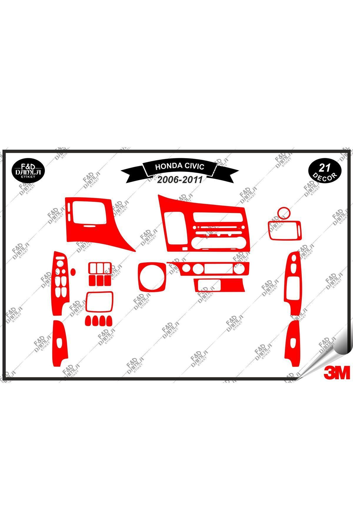 

Honda Civic 2006-2011 Torpido Konsol Trim Göğüs Maun Kaplama Set 21 Parça Kırmızı