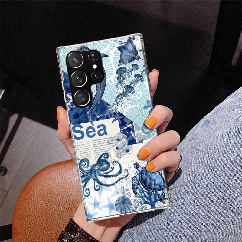 Ocean Starfish Sea Turtle Shark Phnoe Case for Samsung Galaxy S26 S25 Edge S23 S24 Ultra S22 Plus S21 S20 FE Unique Cover Soft C