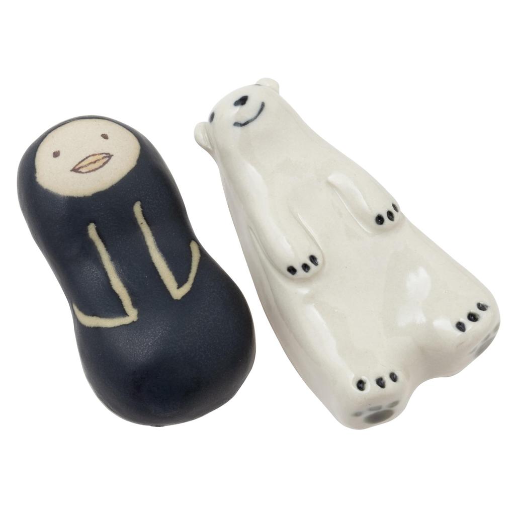 Marui Seito Shigaraki Ware Hechimon Chopstick Set of Approximately 5cm Polar Bear Penguin White Rests, 2, Wide, & Design, & Black, MR-3-4636