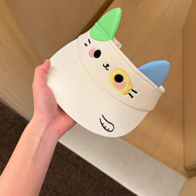 Cute Cartoon Cat Ear Sun Visor UV Blocking Breathable Soft Foldable Cap for Summer Fishing Camping Men Women