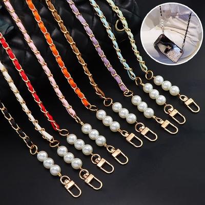 Women Girls Replacement Bag Chain Leather Pearl Shoulder Strap Detachable Metal Mobile Phone Chain