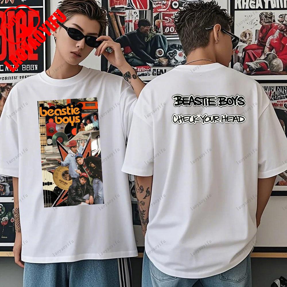 Beastie Boys T-Shirt Check Your Head T-Shirt Amerikanische Hip-Hop-Gruppe Schlichtes Modedesign Kurzarm-T-Shirt