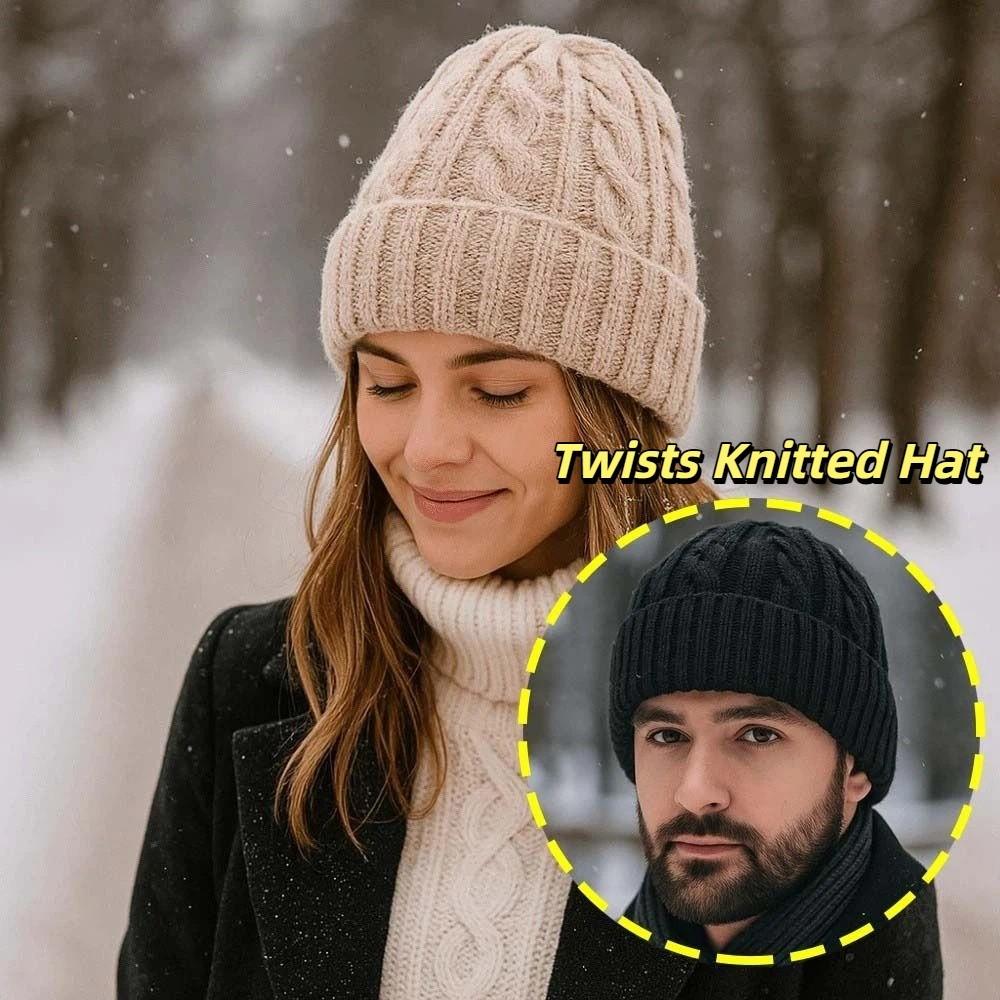 Trendy Twists Knitted Hat Elastic Woolen Hat Versatile Winter Pullover Cap  Outdoor