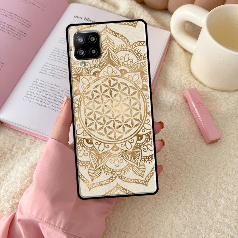 Květ života v lotosu pastelové zlaté pouzdro pro Samsung Galaxy A51 A71 A50 A70 A33 A53 A73 A12 A22 A32 A52 A72 A21S A52S kryt