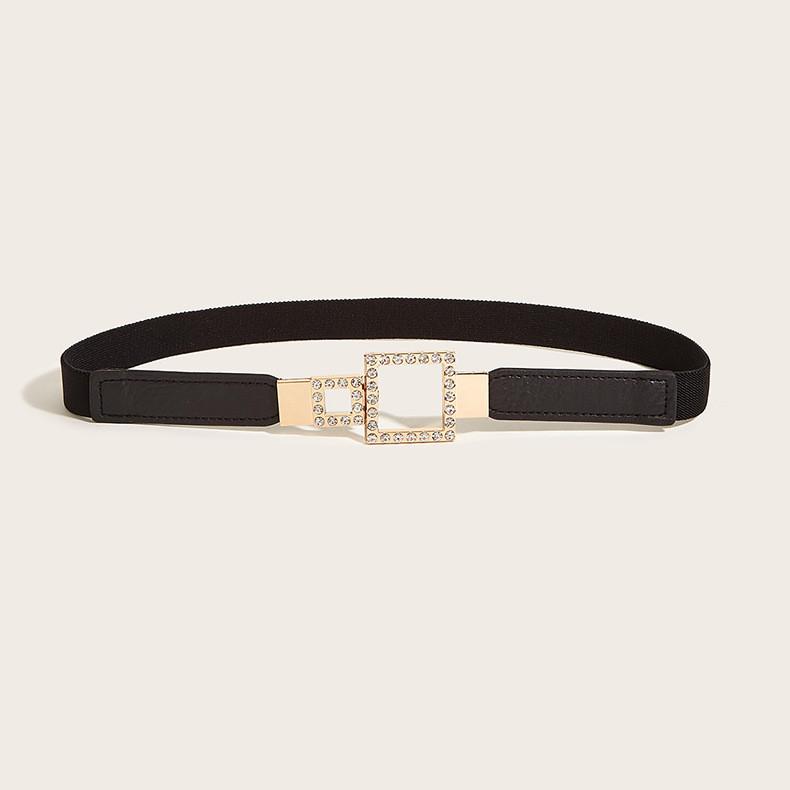 Pu Leather Stretch Waist Seal With Gemstone Embellished Buckle For Ladies