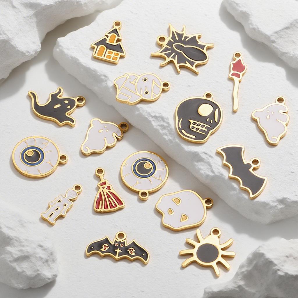 Yori 5Pcs Halloween Pumpkin Lantern Little Ghost Funny Cartoon Cute Pendant DIY Stainless Steel Accessories Jewelry Pendant