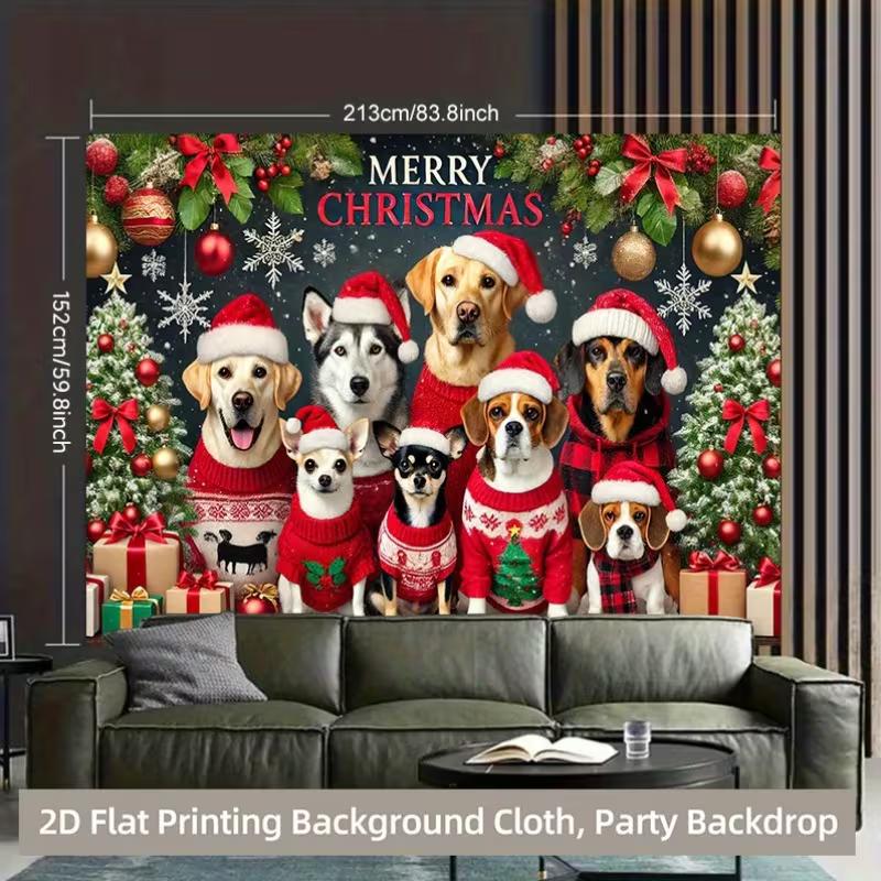 2D Christmas Ugly Sweater Dogs Backdrop Banner for Winter Holiday Supplies
