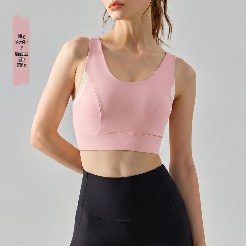 

Seamless Color Block Yoga Tank Top with Fixed Cups & Back Clasp - High-Intensity Sports Bra L